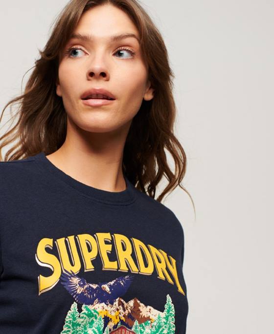 Superdry tricou grafic suvenir de călătorie îmbrăcăminte marina femei JX0Z2659