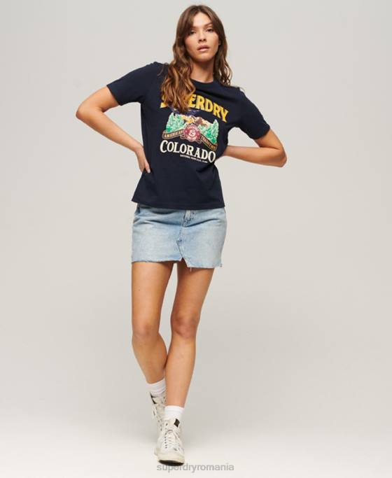 Superdry tricou grafic suvenir de călătorie îmbrăcăminte marina femei JX0Z2659
