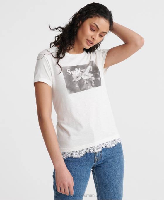 Superdry tricou grafic tilly dantela îmbrăcăminte alb femei JX0Z2805