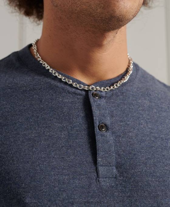 Superdry tricou henley din bumbac organic cu mâneci scurte îmbrăcăminte marina bărbați JX0Z6491