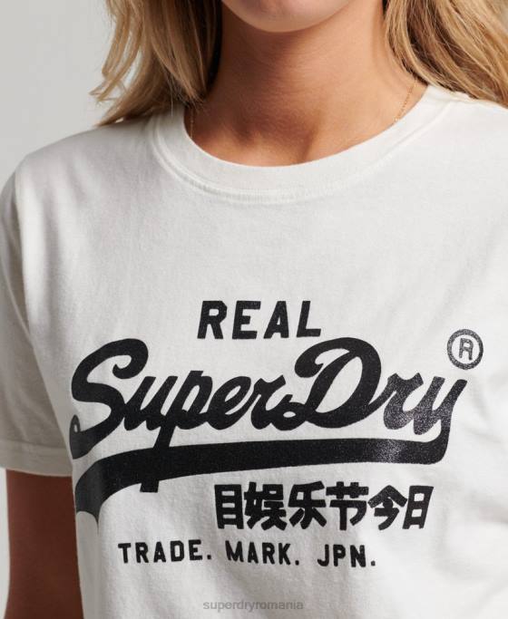 Superdry tricou impodobit cu logo vintage îmbrăcăminte alb femei JX0Z2749