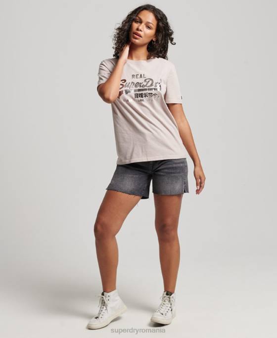 Superdry tricou impodobit cu logo vintage îmbrăcăminte bej femei JX0Z2670