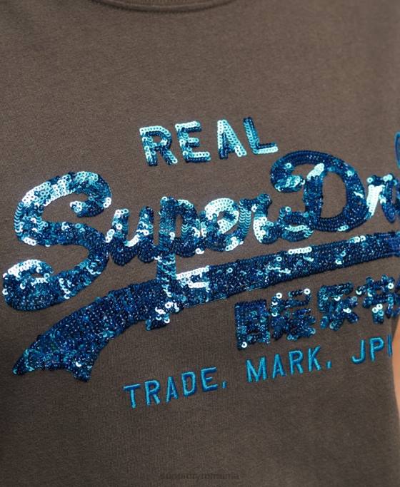 Superdry tricou impodobit cu logo vintage îmbrăcăminte gri inchis femei JX0Z2297