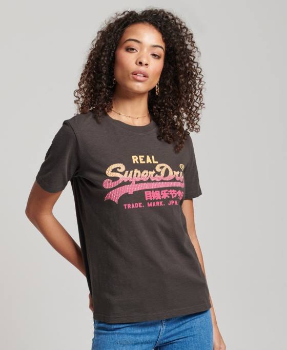 Superdry tricou impodobit cu logo vintage îmbrăcăminte gri inchis femei JX0Z2682