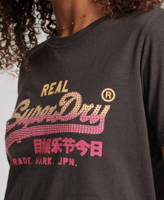 Superdry tricou impodobit cu logo vintage îmbrăcăminte gri inchis femei JX0Z2682