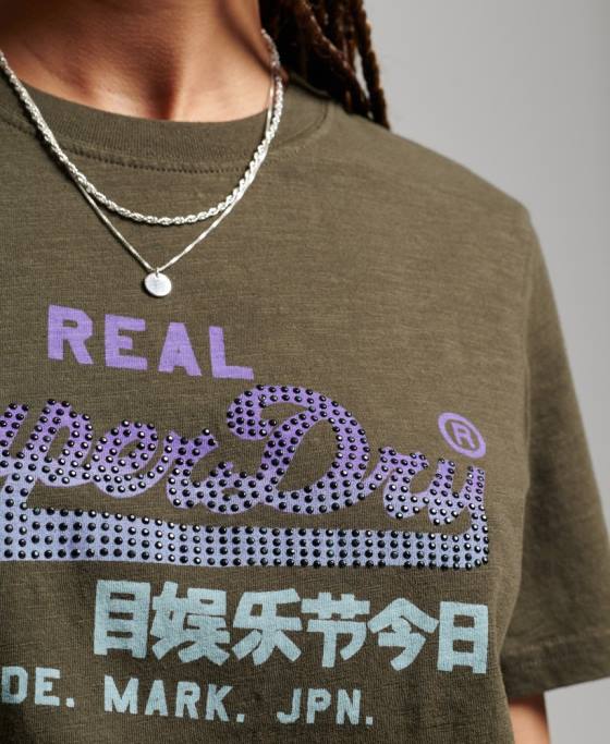 Superdry tricou impodobit cu logo vintage îmbrăcăminte kaki femei JX0Z2696