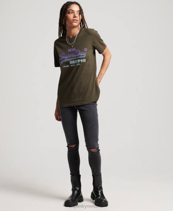 Superdry tricou impodobit cu logo vintage îmbrăcăminte kaki femei JX0Z2696