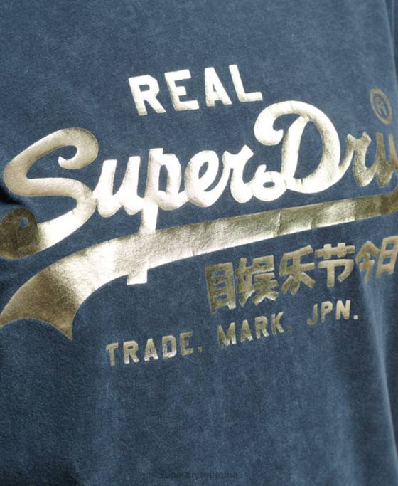 Superdry tricou impodobit cu logo vintage îmbrăcăminte marina femei JX0Z2695