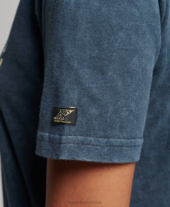 Superdry tricou impodobit cu logo vintage îmbrăcăminte marina femei JX0Z2695