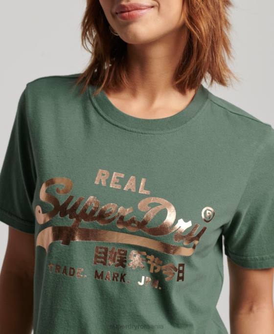 Superdry tricou impodobit cu logo vintage îmbrăcăminte verde femei JX0Z2292