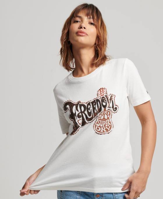 Superdry tricou impodobit vintage îmbrăcăminte alb femei JX0Z2711