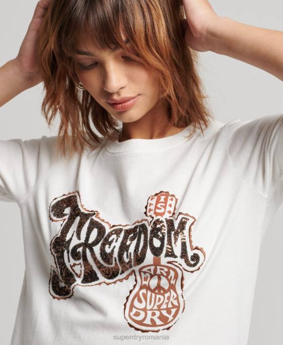 Superdry tricou impodobit vintage îmbrăcăminte alb femei JX0Z2711