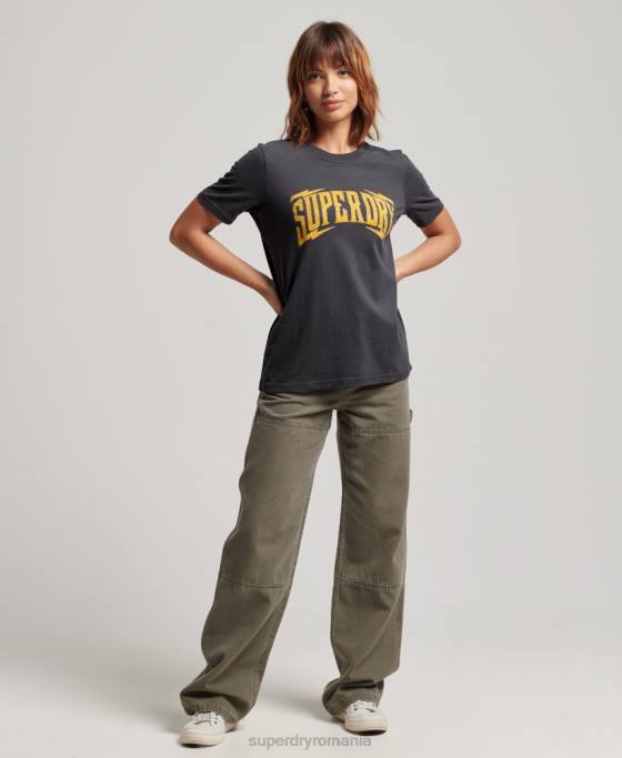 Superdry tricou impodobit vintage îmbrăcăminte gri inchis femei JX0Z2630