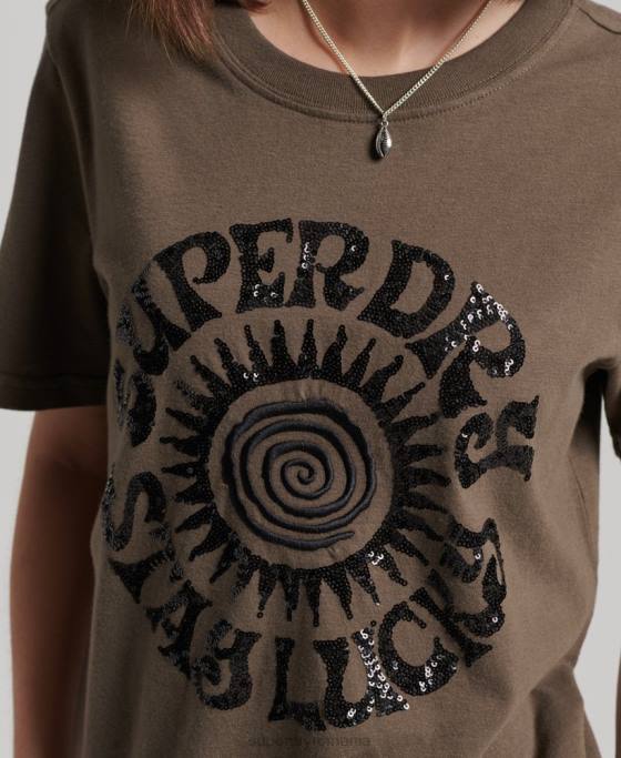 Superdry tricou impodobit vintage îmbrăcăminte kaki femei JX0Z2722