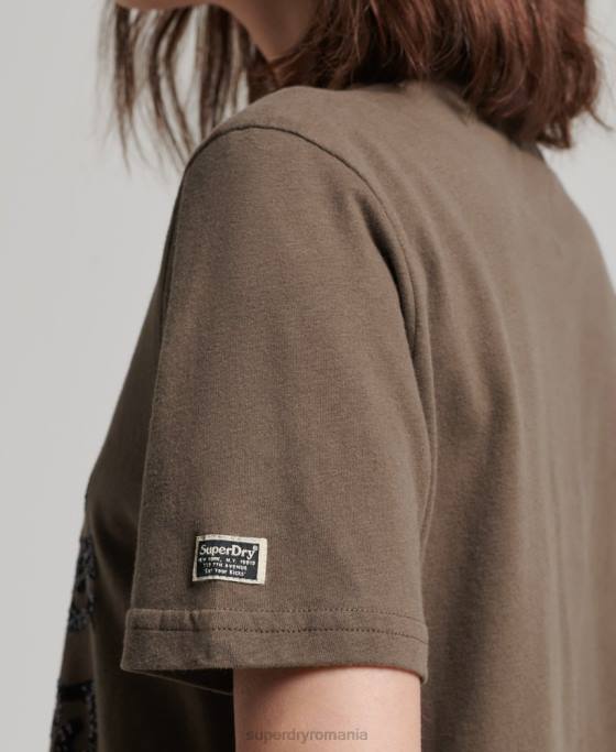 Superdry tricou impodobit vintage îmbrăcăminte kaki femei JX0Z2722
