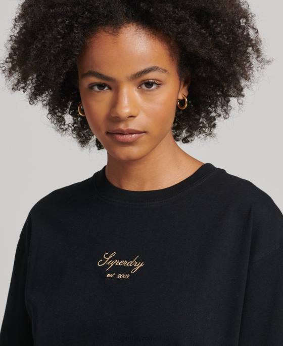 Superdry tricou larg brodat de patrimoniu îmbrăcăminte negru femei JX0Z6265