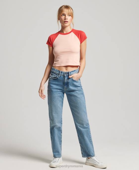 Superdry tricou mic de baseball vintage din bumbac organic îmbrăcăminte roz femei JX0Z6232