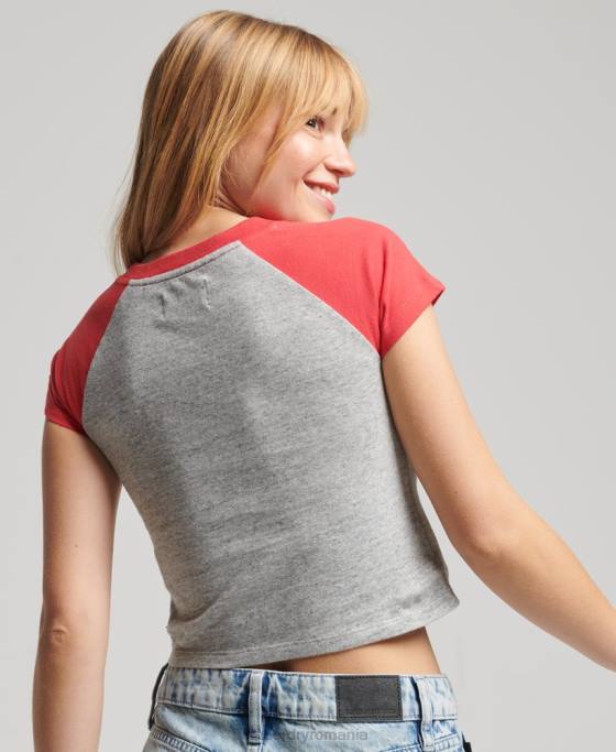 Superdry tricou mic de baseball vintage din bumbac organic îmbrăcăminte roșu femei JX0Z6231