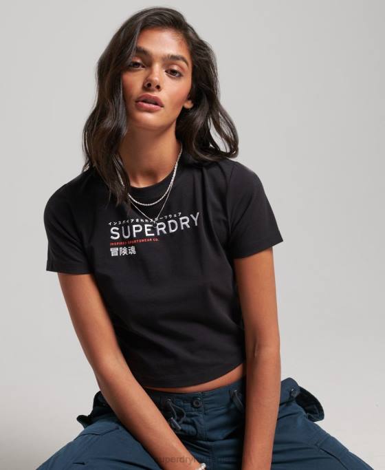 Superdry tricou minuscul brodat grafic cod îmbrăcăminte negru femei JX0Z2231
