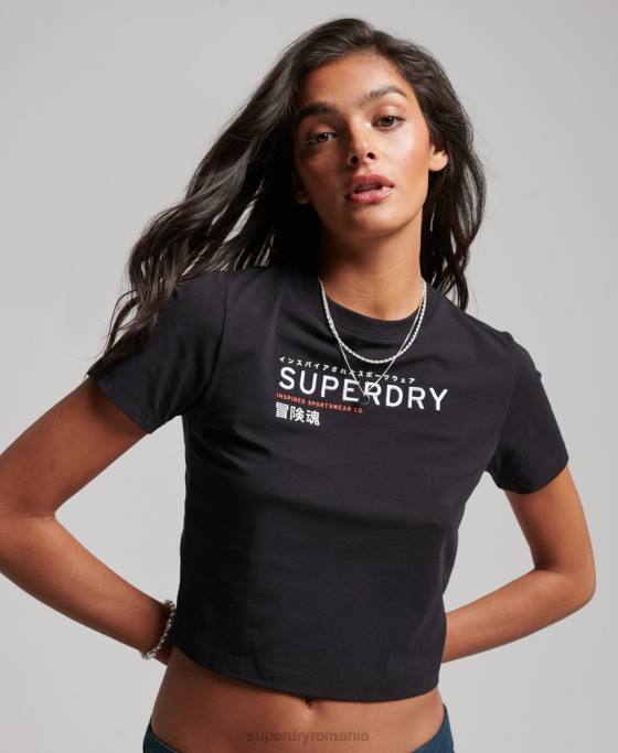 Superdry tricou minuscul brodat grafic cod îmbrăcăminte negru femei JX0Z2231