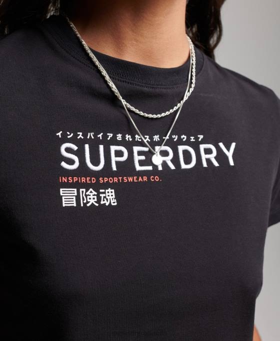 Superdry tricou minuscul brodat grafic cod îmbrăcăminte negru femei JX0Z2231