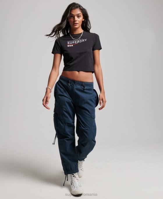 Superdry tricou minuscul brodat grafic cod îmbrăcăminte negru femei JX0Z2231