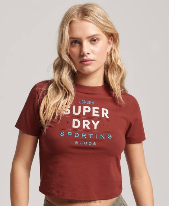 Superdry tricou minuscul brodat grafic cod îmbrăcăminte roșu femei JX0Z2233