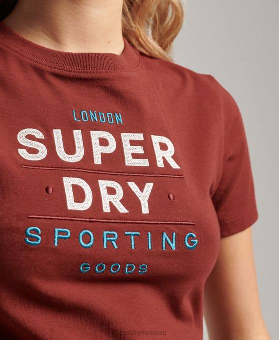 Superdry tricou minuscul brodat grafic cod îmbrăcăminte roșu femei JX0Z2233