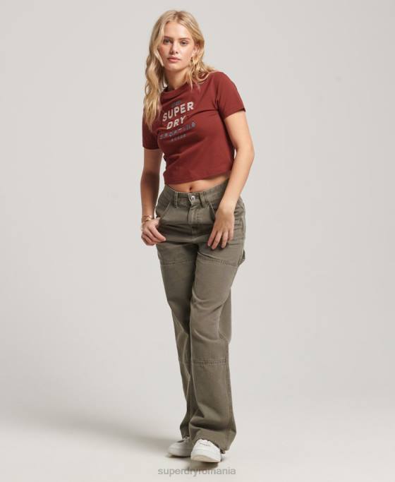 Superdry tricou minuscul brodat grafic cod îmbrăcăminte roșu femei JX0Z2233