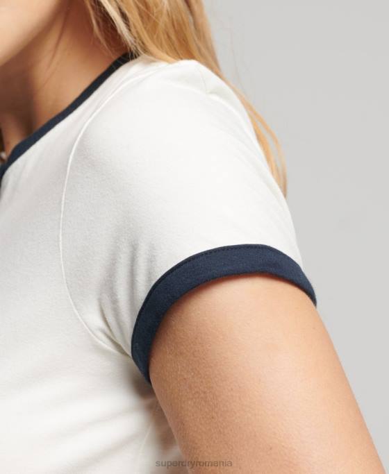 Superdry tricou minuscul vintage ringer îmbrăcăminte alb femei JX0Z2817
