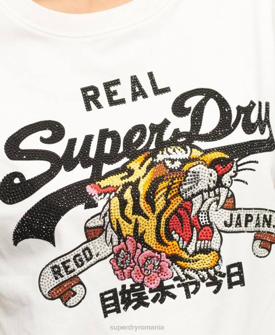Superdry tricou narativ cu logo vintage îmbrăcăminte cremă femei JX0Z2157
