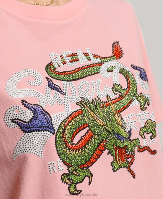 Superdry tricou narativ cu logo vintage îmbrăcăminte roz femei JX0Z2134