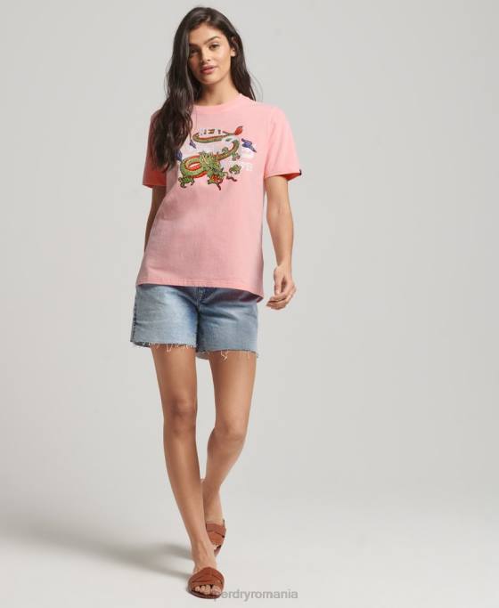 Superdry tricou narativ cu logo vintage îmbrăcăminte roz femei JX0Z2134