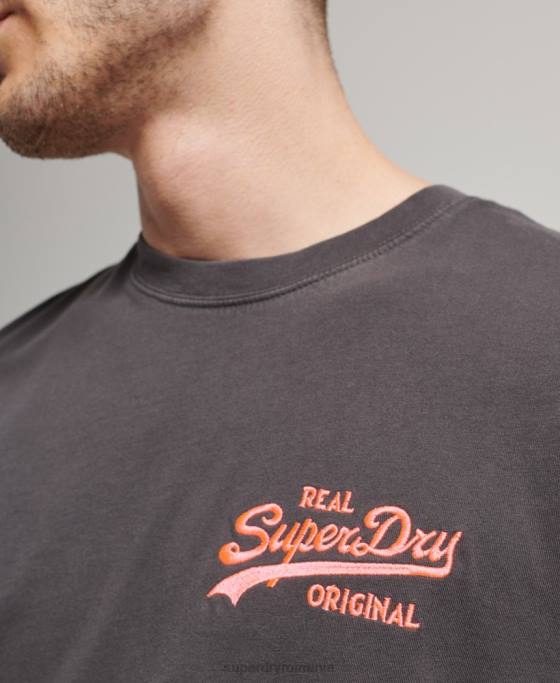 Superdry tricou neon cu logo vintage îmbrăcăminte gri inchis bărbați JX0Z18