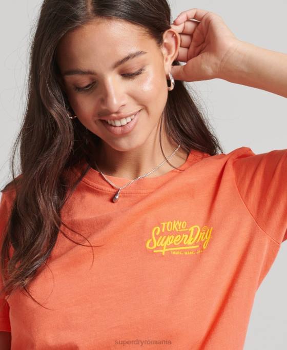 Superdry tricou neon stil script îmbrăcăminte coral femei JX0Z2770