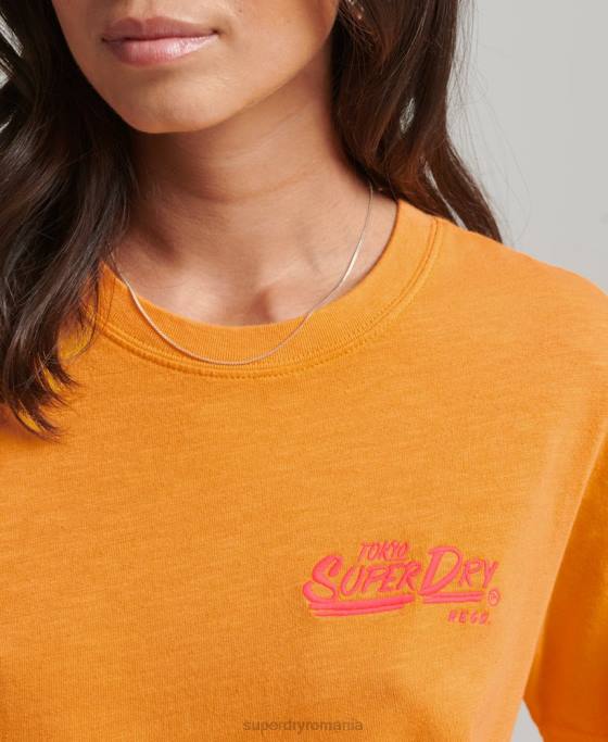 Superdry tricou neon stil script îmbrăcăminte portocale femei JX0Z2761