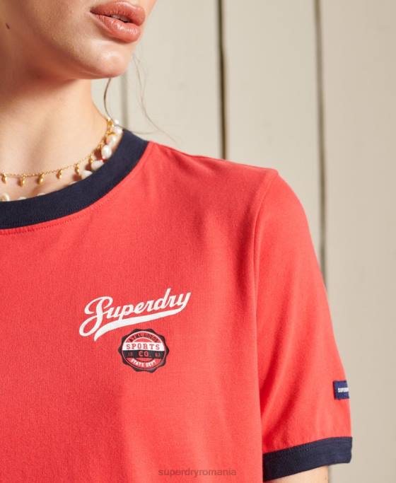 Superdry tricou pentru facultate în stil scenariu îmbrăcăminte roșu femei JX0Z2857