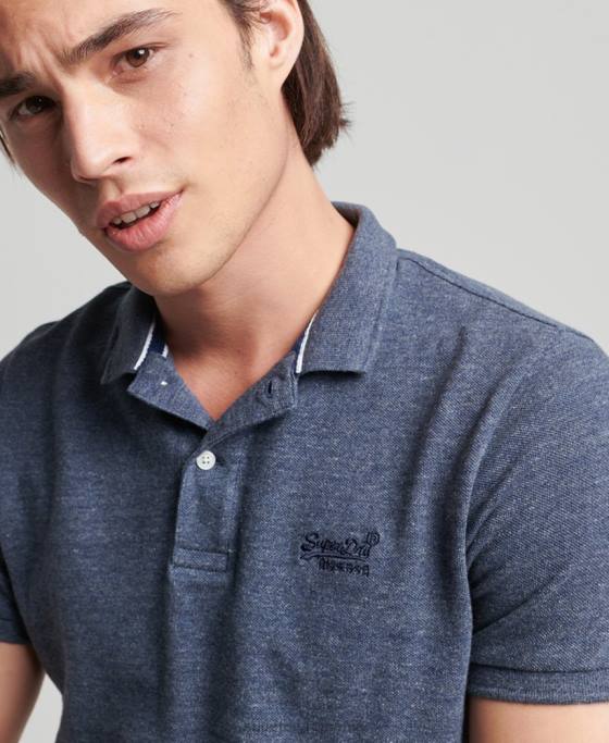 Superdry tricou polo clasic din piqué esențial din bumbac organic îmbrăcăminte marina bărbați JX0Z6481