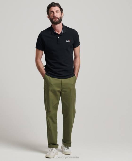 Superdry tricou polo clasic piqué îmbrăcăminte negru bărbați JX0Z36