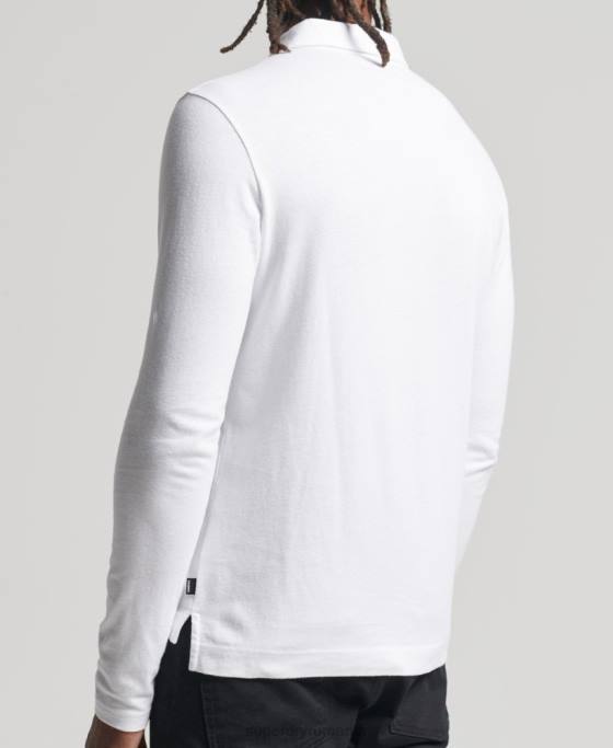 Superdry tricou polo cu mânecă lungă din bumbac organic studios îmbrăcăminte alb bărbați JX0Z6461