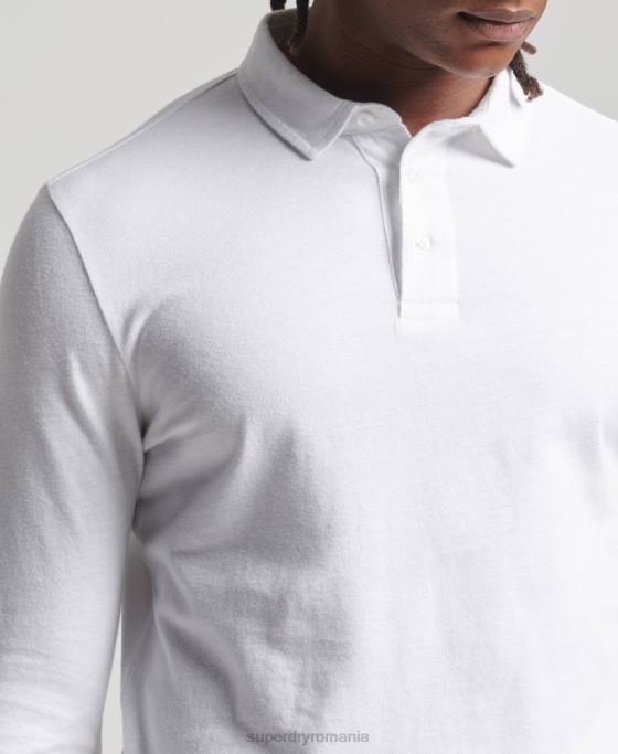 Superdry tricou polo cu mânecă lungă din bumbac organic studios îmbrăcăminte alb bărbați JX0Z6461