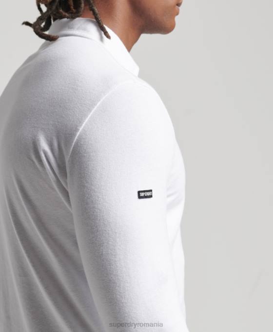 Superdry tricou polo cu mânecă lungă din bumbac organic studios îmbrăcăminte alb bărbați JX0Z6461