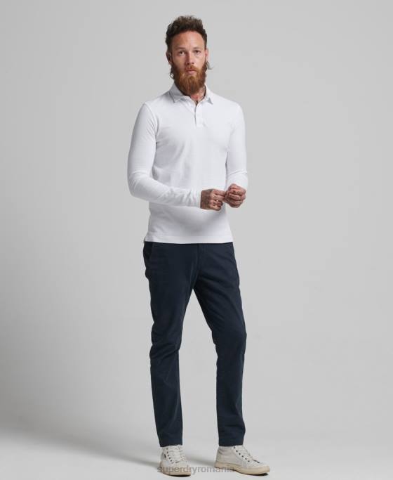Superdry tricou polo din jerseu de bumbac cu maneca lunga îmbrăcăminte alb bărbați JX0Z6360