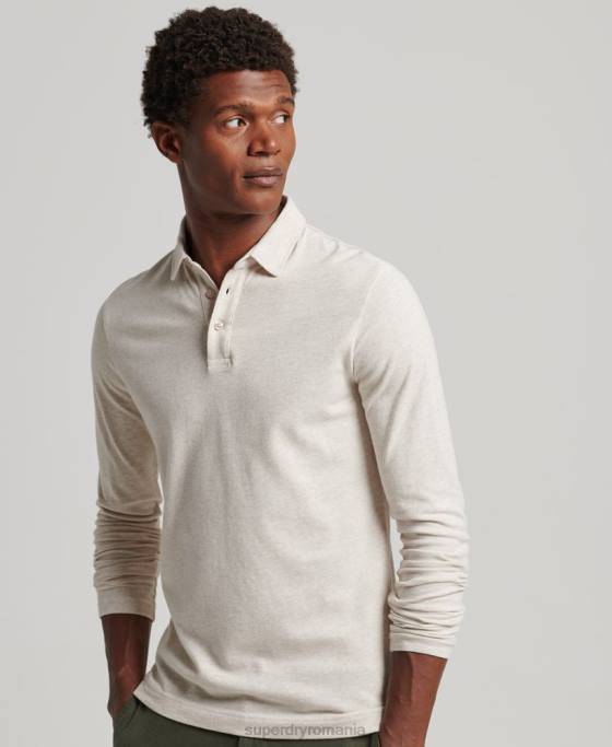 Superdry tricou polo din jerseu de bumbac cu maneca lunga îmbrăcăminte bej bărbați JX0Z6460