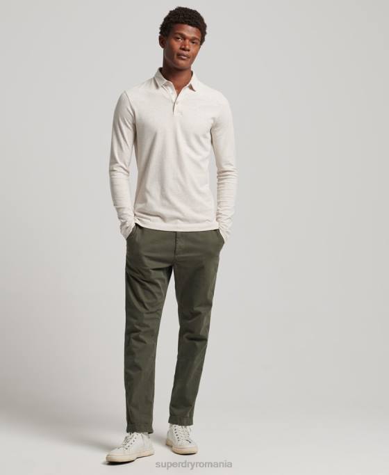 Superdry tricou polo din jerseu de bumbac cu maneca lunga îmbrăcăminte bej bărbați JX0Z6460