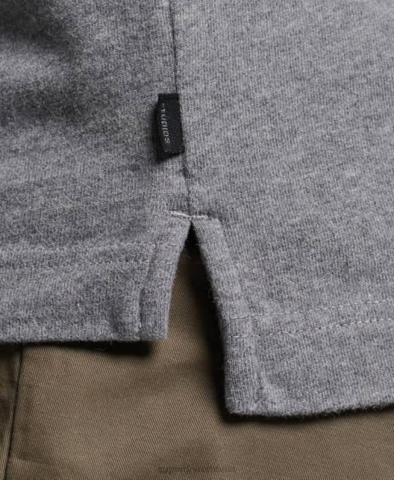 Superdry tricou polo din jerseu de bumbac cu maneca lunga îmbrăcăminte gri inchis bărbați JX0Z6394