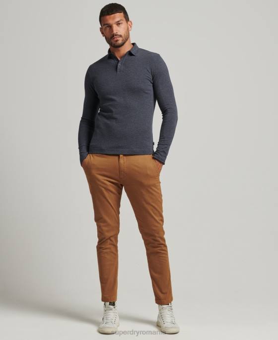 Superdry tricou polo din jerseu de bumbac cu maneca lunga îmbrăcăminte marina bărbați JX0Z6448