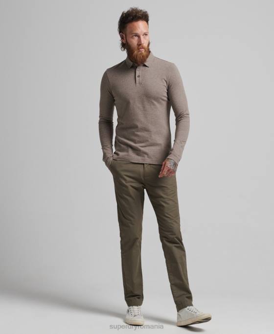 Superdry tricou polo din jerseu de bumbac cu maneca lunga îmbrăcăminte maro bărbați JX0Z6451