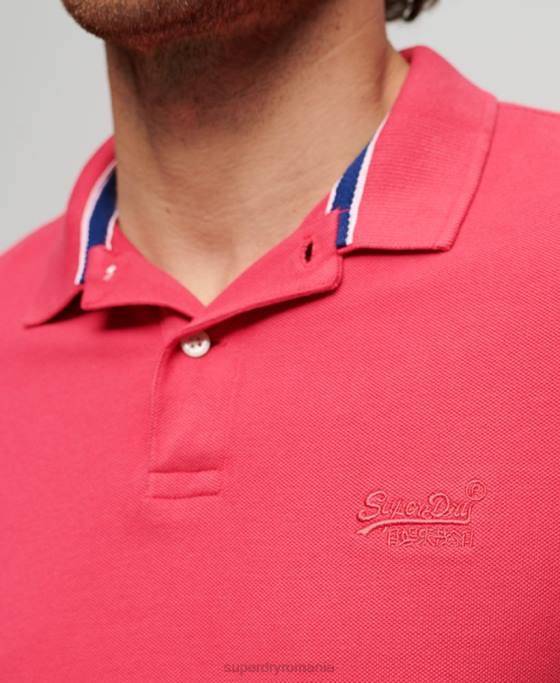 Superdry tricou polo distrus îmbrăcăminte roz bărbați JX0Z37