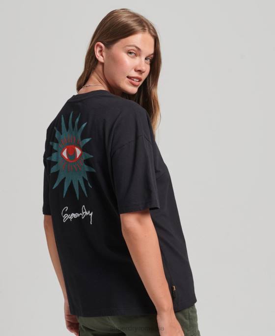 Superdry tricou popular nomade îmbrăcăminte negru femei JX0Z2789